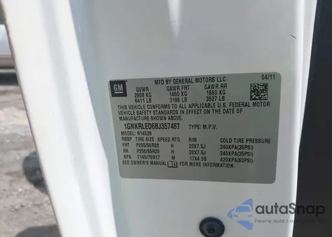 2011 Chevrolet Traverse Ltz z USA, uszkodzony, nr VIN 1GNKRLED6BJ357487